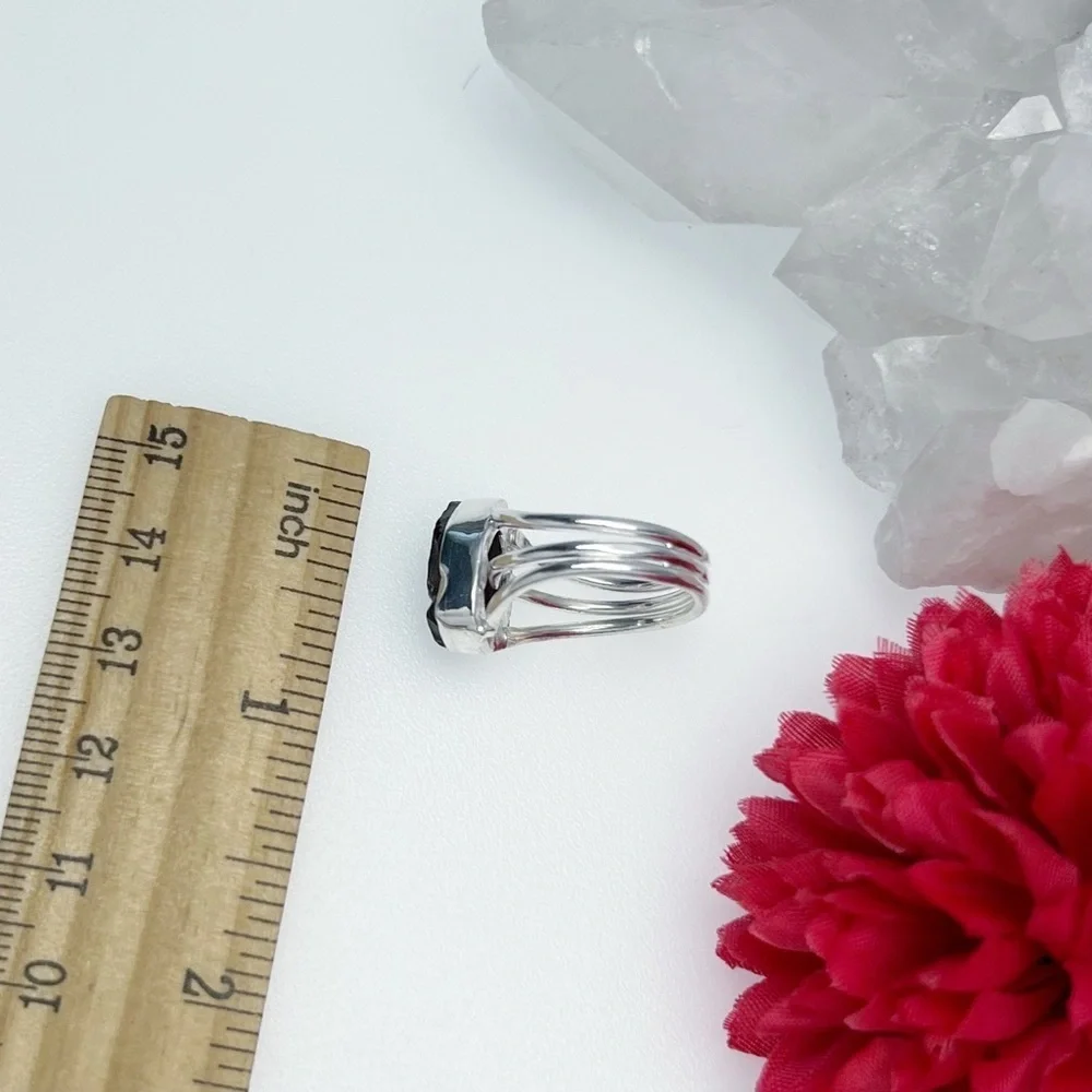 Rough Garnet Ring Size 7 Solid Sterling Silver 925 Chunky Handmade - Picture 10 of 11